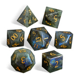 Natural Labradorite Dice Set with Gold Engraved Numbers – Crystal Polyhedral Dice for Dungeons and Dragons, Pathfinder, and Tabletop RPGs